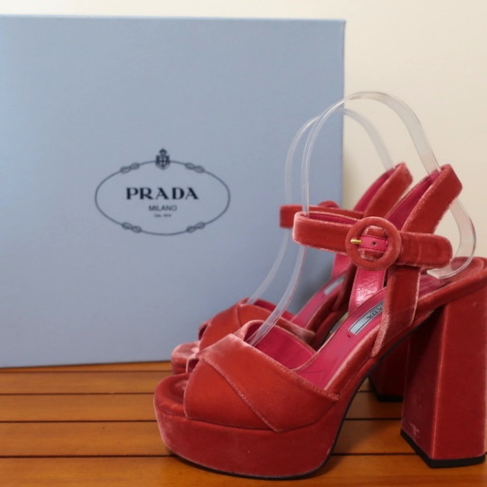 Prada Velvet Platform Sandals Peony Pink Size 36